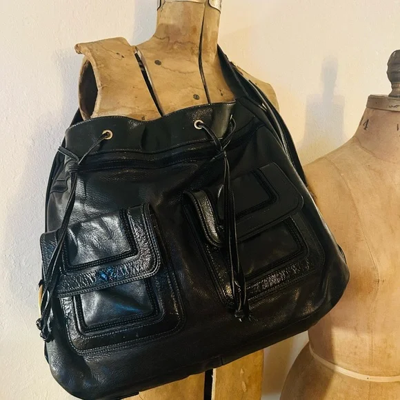 Vintage YSL Yves Saint Laurent Severine Leather Suede Tote Black & Gold ๐ฎ๐น Made - Picture 6 of 14